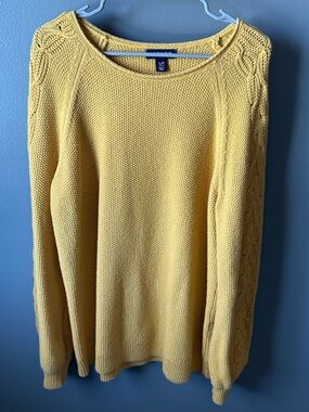 Lands' End Yellow Cable-Accent Crewneck Sweater